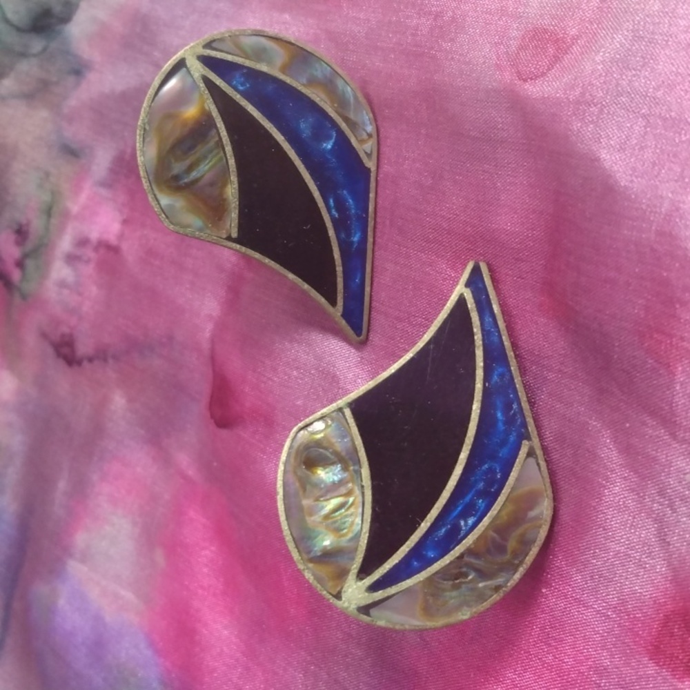 Inlay earrings Alpaca Mexico